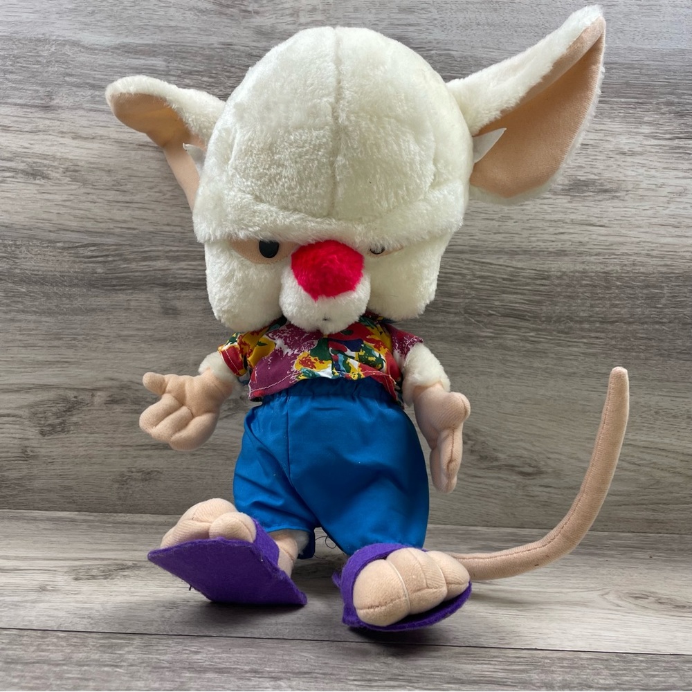 Pinky and the Brain Doll 1997 Hawaiian Shirt Animaniacs Vintage Retro Plush 14”